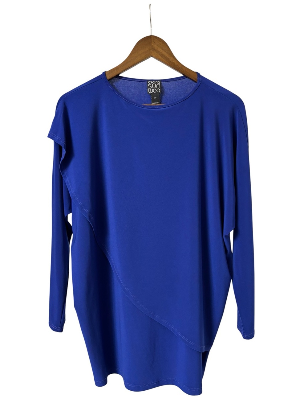 Clara Sun Woo royal blue slinky stretch jersey asymmetrical layered tunic Top XS